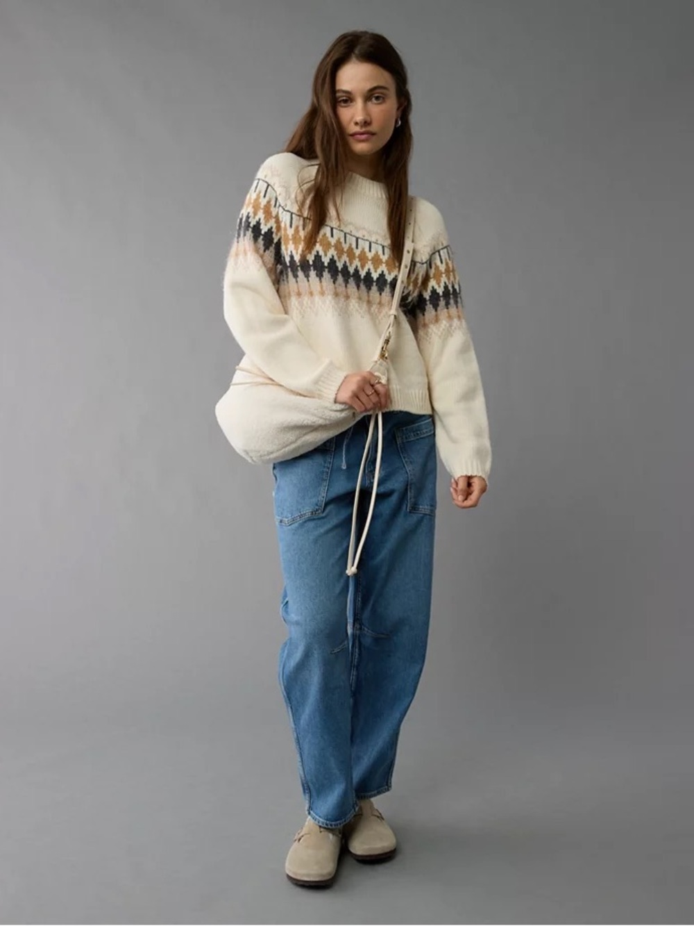 AE Festive Feels Sweater American Eagle Size Medium Fairisle Nordic Cottagecore